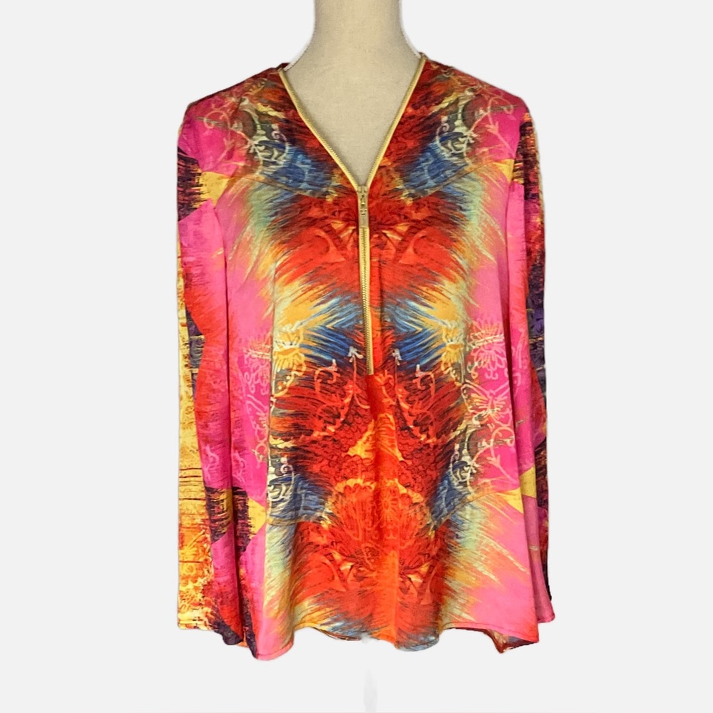 Joseph‎ Ribkoff Half Zip Tunic Top Colourful Lightweight Sheer Size 14